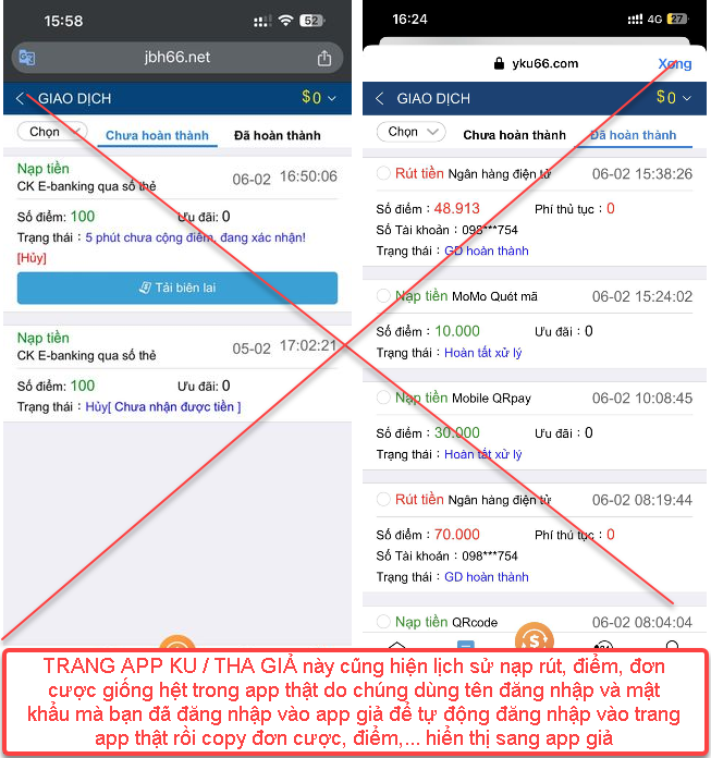 Trang web giả mạo app kudv tha ku